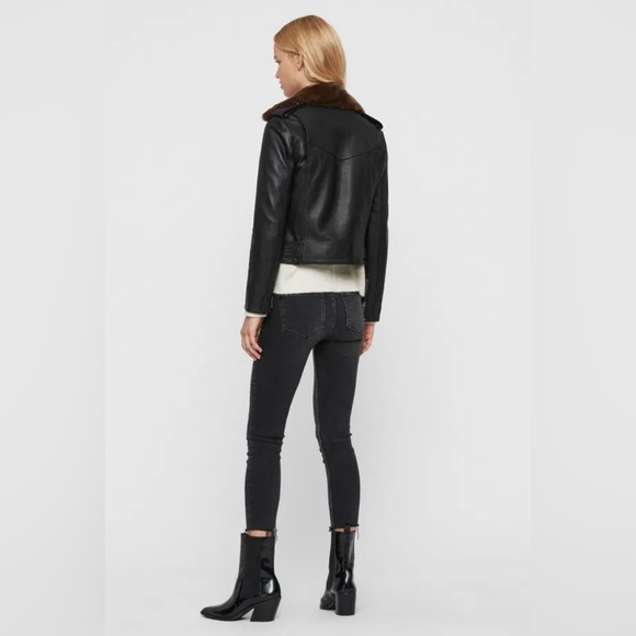 ALLSAINTS Rigby Lux Leather Biker Jacket w/ detachable faux fur collar, size 2 - Picture 5 of 11